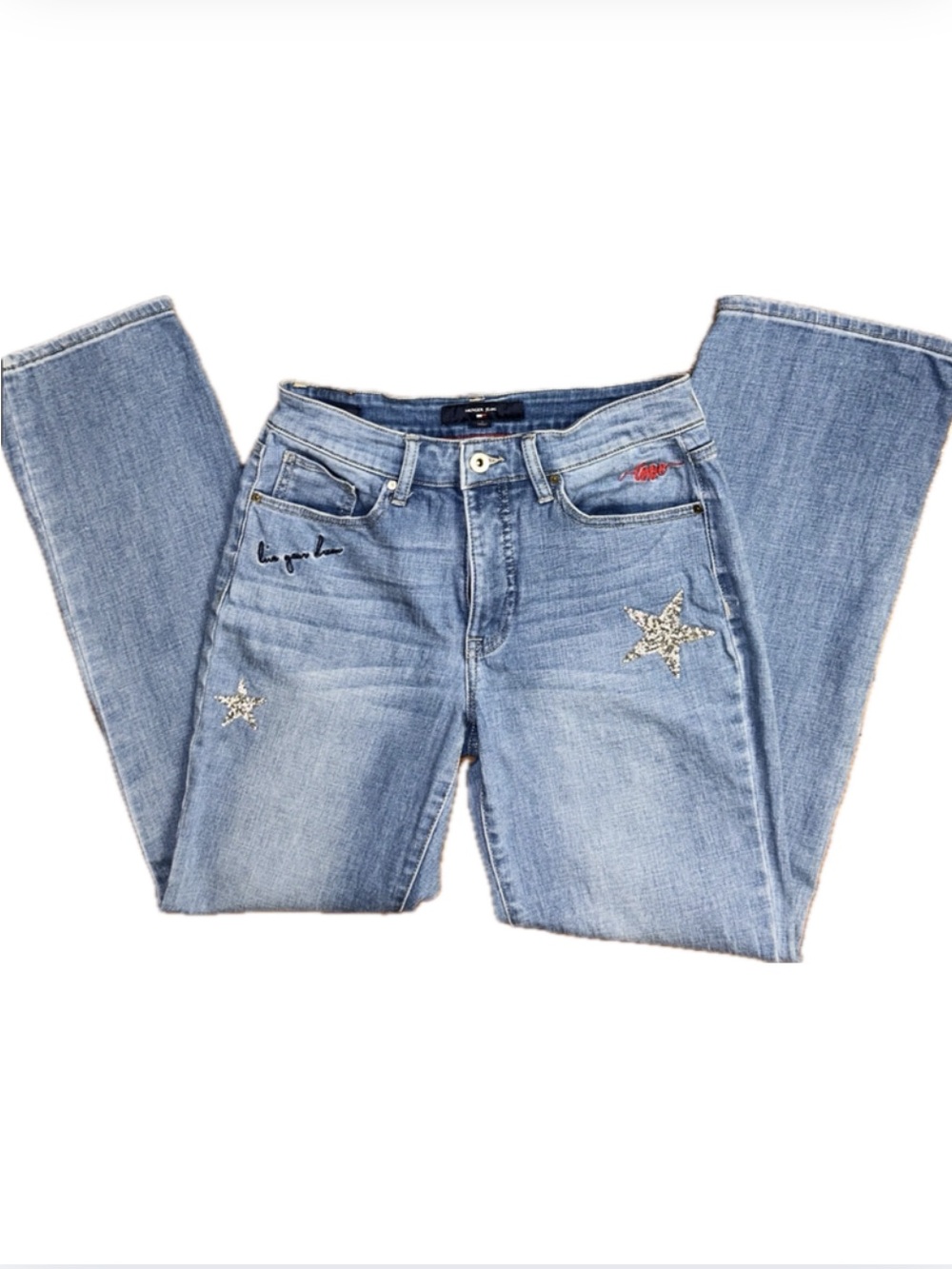 Tommy Hilfiger Light Blue Straight-Leg Jeans with Star Embellishments